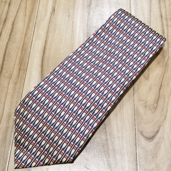 Vintage Gucci Mens Silk Neck Tie Rowing Oars Crew Blue Red Italy Made Necktie - Picture 1 of 9
